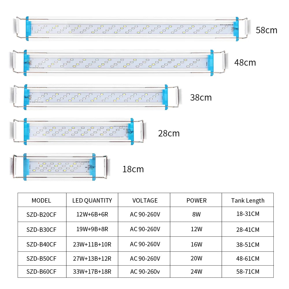 18-70CM Super Bright LED Aquarium Light: Extensible Clip Lamp for Aquatic Plants & Fish Tanks, 90-260V