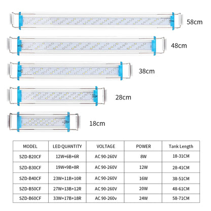 18-70CM Super Bright LED Aquarium Light: Extensible Clip Lamp for Aquatic Plants & Fish Tanks, 90-260V