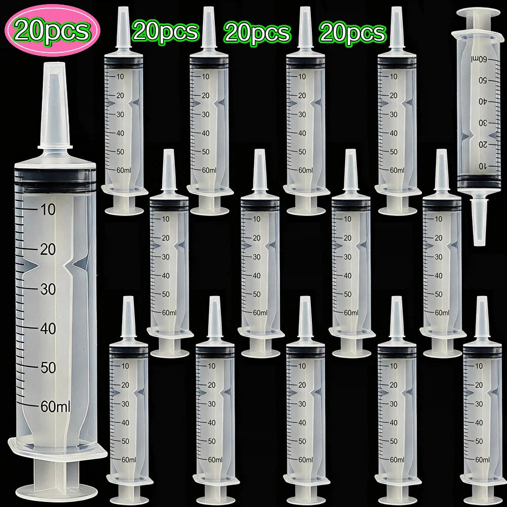 60ml Plastic Measuring Syringe - Pet Feeding, Liquid Dispensing, Laboratory, and Plant Watering Tool with Lid