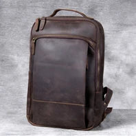 Vintage Crazy Horse Leather Backpack for Men — 17" Laptop Travel Rucksack Cowhide Hiking Bag M815