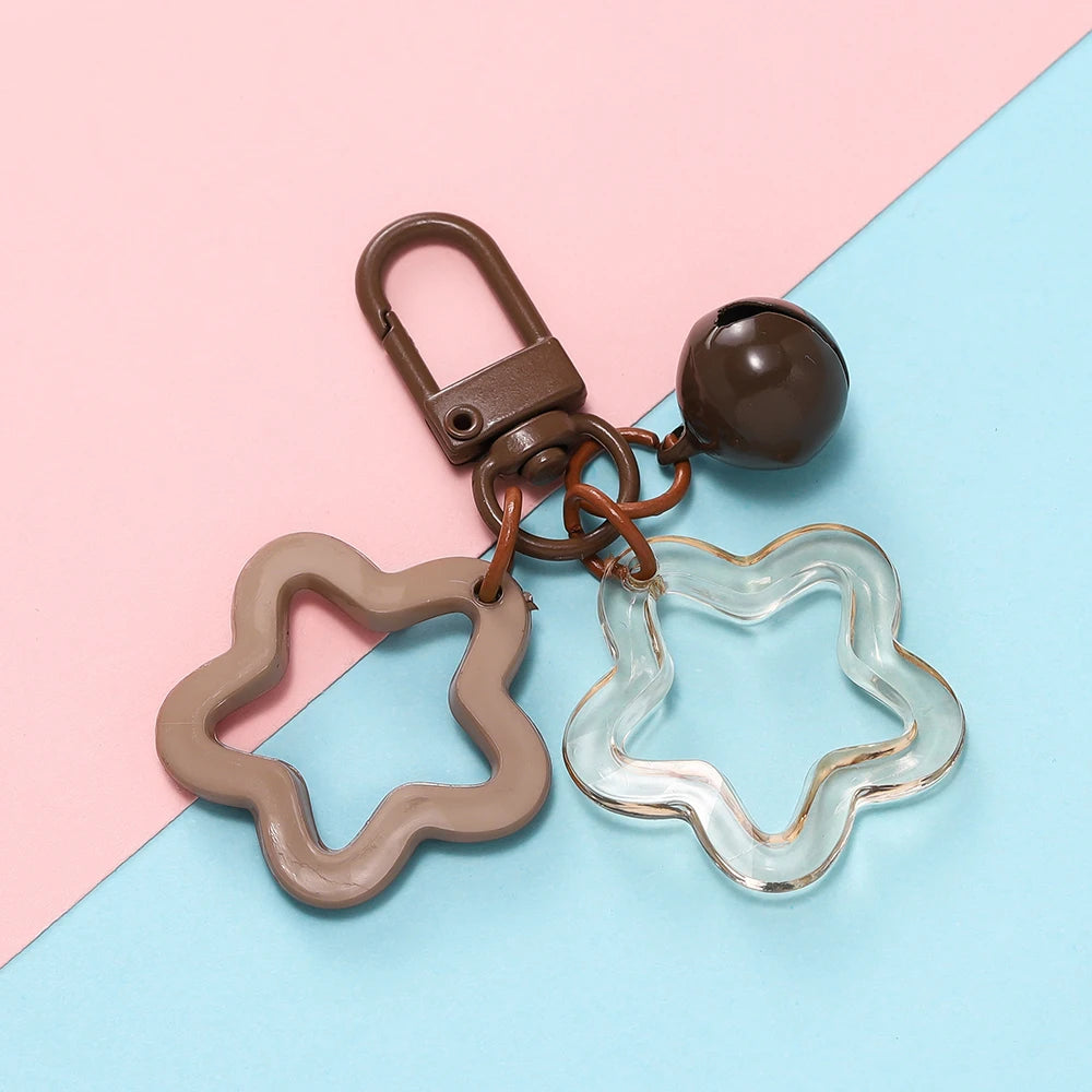 Hollow Star Bell Charm Keychain - Colorful Acrylic Bead Pendant for Bags, Lanyards & Jewelry Making Accessories