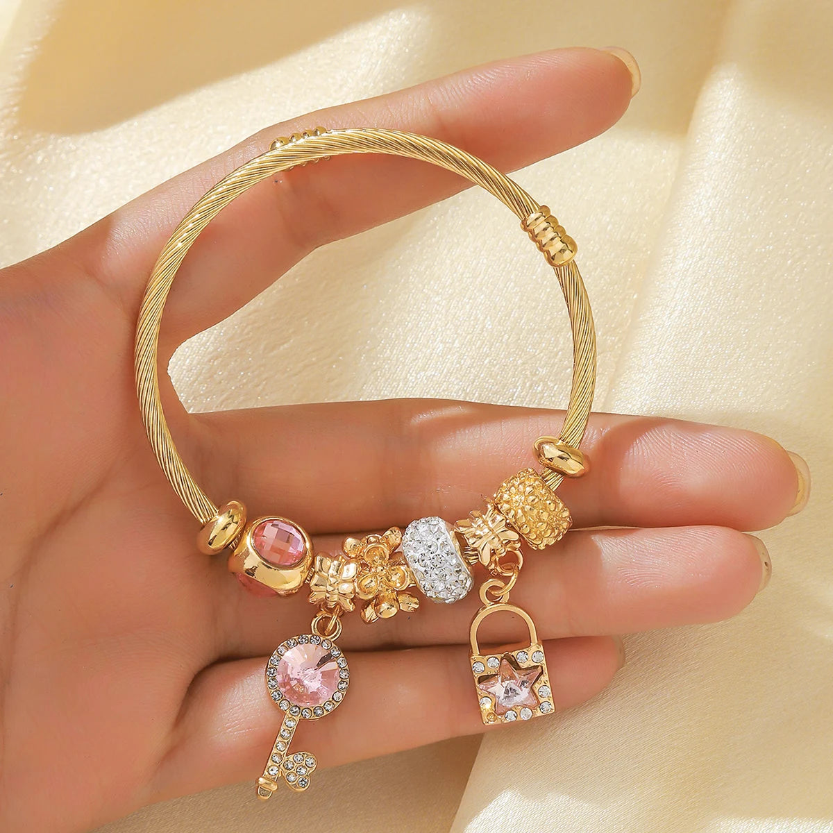 Women's Stainless Steel Pan Family Bracelet – Stylish Multi-Element Accessory for Daily Wear & Gifts