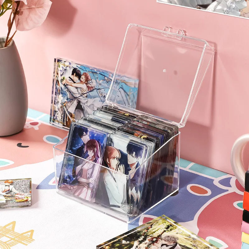 Kpop Photocard Storage Box – Transparent Acrylic Photo Card Organizer with Compartments Flip Case Protector