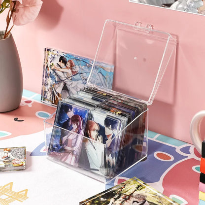 Kpop Photocard Storage Box – Transparent Acrylic Photo Card Organizer with Compartments Flip Case Protector