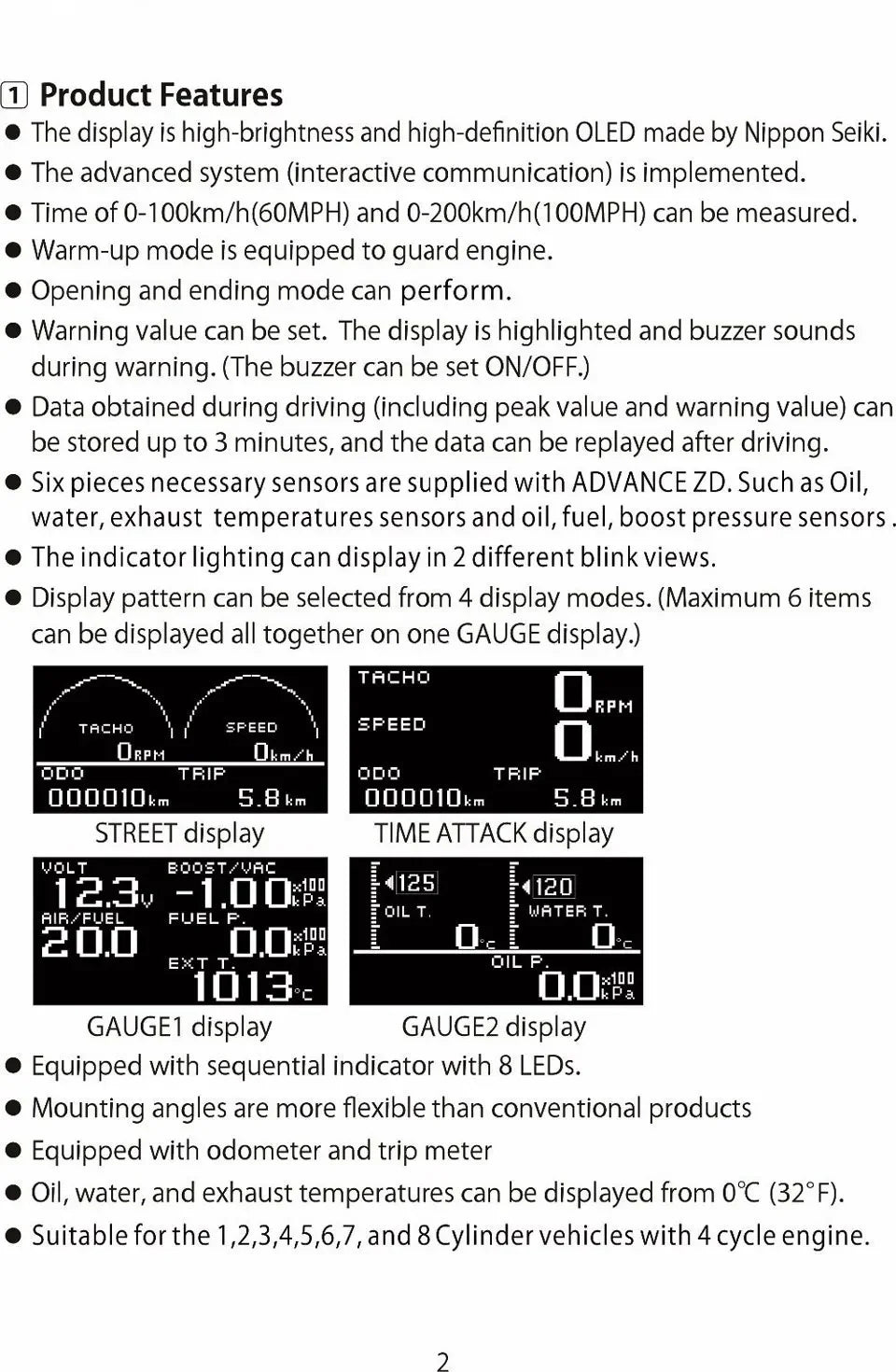 10 in 1 Full Kit Sports Package – BF CR C2 DEFI Advance ZD Link Meter Digital Auto Gauge with Electronic Sensors