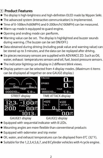10 in 1 Full Kit Sports Package – BF CR C2 DEFI Advance ZD Link Meter Digital Auto Gauge with Electronic Sensors