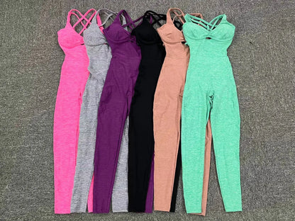 Women’s Black Sporty Jumpsuit – 2025 Workout Yoga Gym Set with Push-Up Fitness Overalls