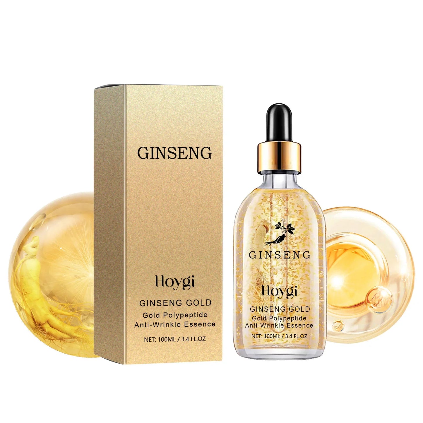 120ml Gold Ginseng Facial Essence Serum with Polypeptides Deep Hydration Brightening Moisturizing Skin Care Treatment