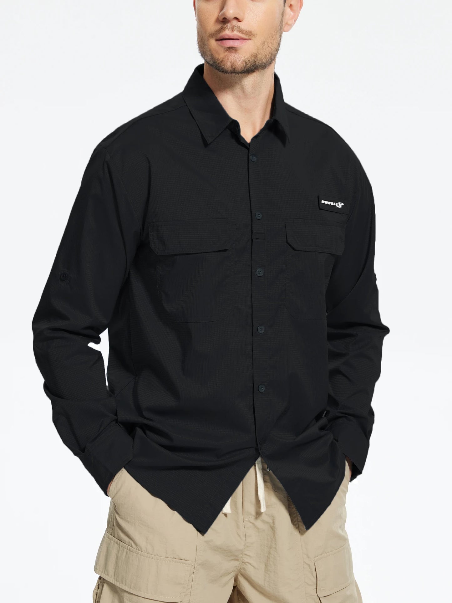 Men’s UPF 50+ Fishing Shirt - Lightweight Long Sleeve Tactical Button Down with Breathable Mesh Back
