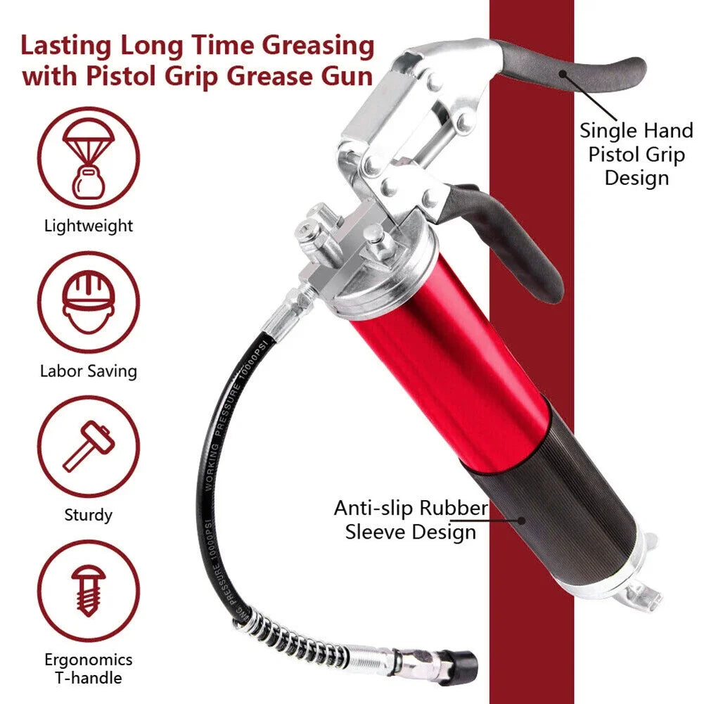 Manual Grip Grease Gun – 400CC Aluminum Alloy Mini Grease Injector, 6000-7000PSI with Flexible Hose