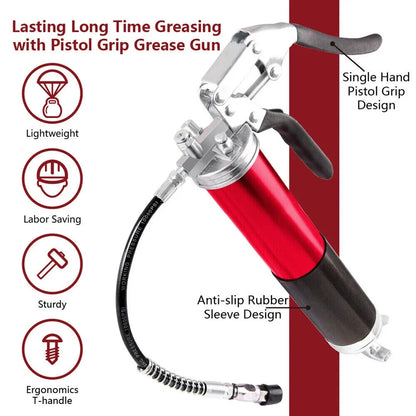 Manual Grip Grease Gun – 400CC Aluminum Alloy Mini Grease Injector, 6000-7000PSI with Flexible Hose