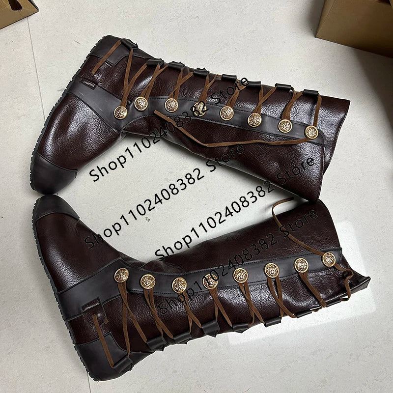 Medieval Steampunk PU Leather Boots – Retro Viking Pirate & Knight Cosplay Shoes for Men & Women, Carnival Party