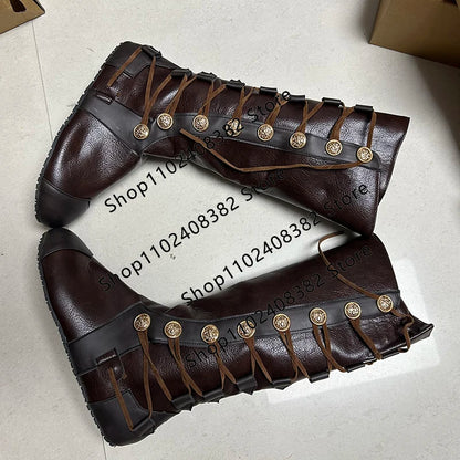 Medieval Steampunk PU Leather Boots – Retro Viking Pirate & Knight Cosplay Shoes for Men & Women, Carnival Party