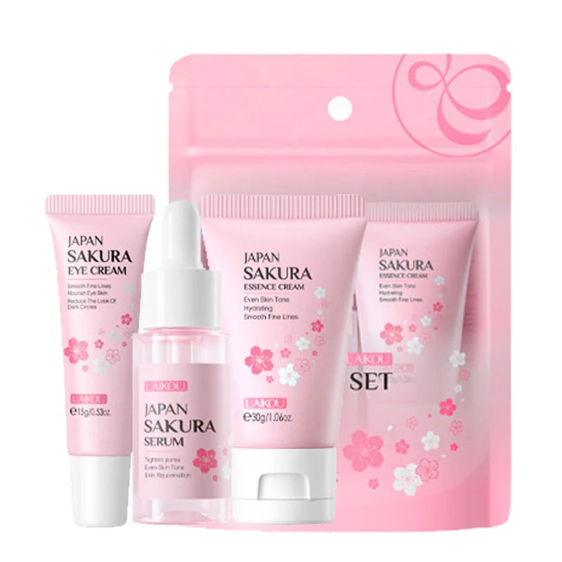 3pcs LAIKOU Vitamin C 24K Golden Sakura Skincare Set – Moisturizing Face Cream, Serum & Eye Cream
