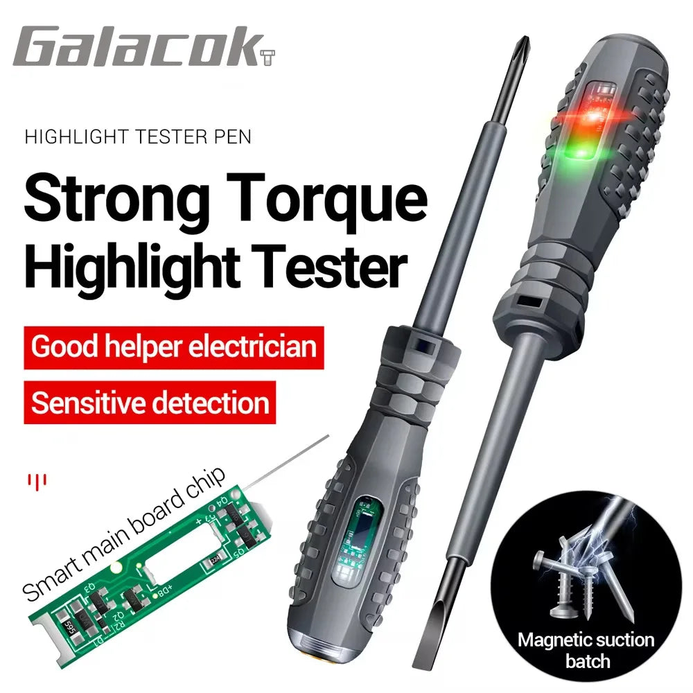 Non-Contact Voltage Tester Screwdriver - AC Electrical Test Pen with Red & Green Indicator Lights (70–600V)