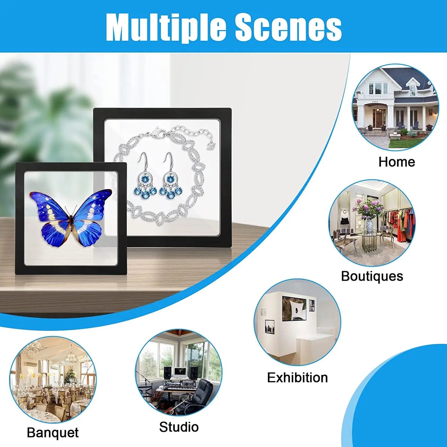 10-Pack 3D Floating Frame Display Stand – Transparent Jewelry Storage Case