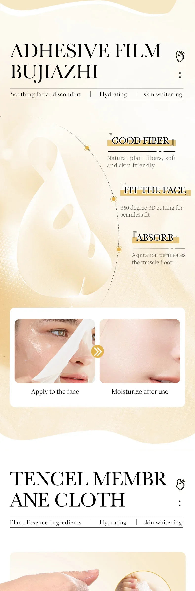 15pcs 24K Gold Hyaluronic Acid Face Mask, Firming, Moisturizing, Anti-Wrinkle, Whitening Skin Care Masks