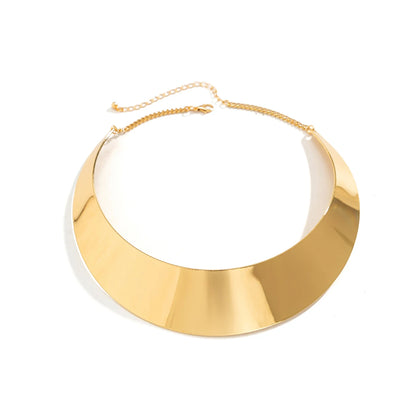 Exaggerated Chunky Metal Wire Choker Necklace – Gold Punk Collar, Wide Smooth Chain, Steampunk Jewelry for Women