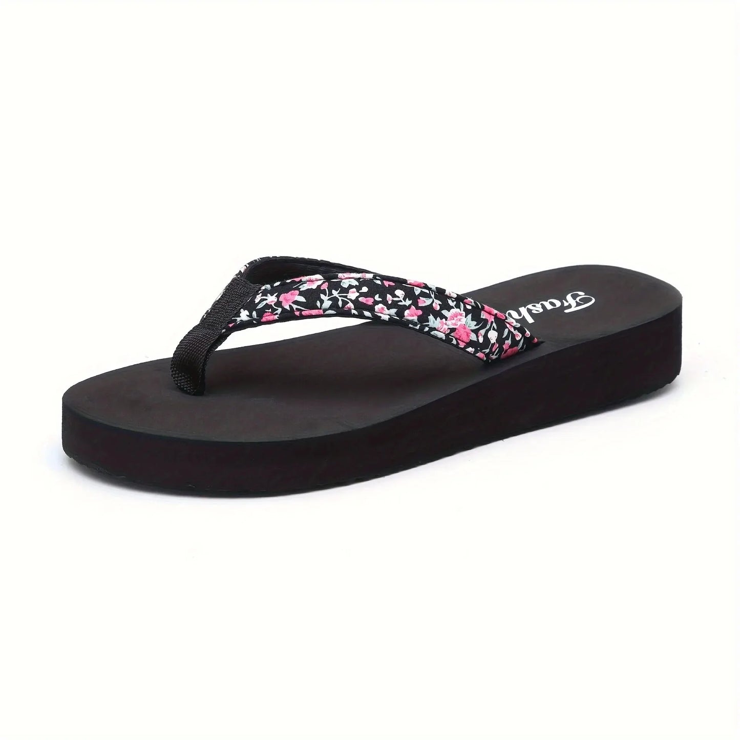 Women’s Floral Platform Flip Flops - Lightweight Non-Slip Open-Toe Beach Slippers
