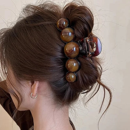 Retro Gradient Beaded Hair Claw 11cm | Women’s Geometric Plastic Shark Clip Hair Accessory
