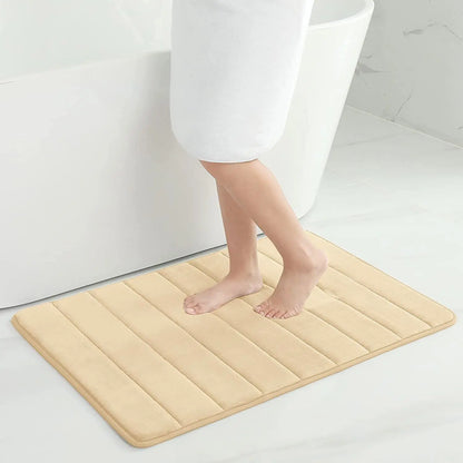 Memory Sponge Striped Bathroom Mat – Non-Slip, Water Absorbent, Machine Washable Floor Rug