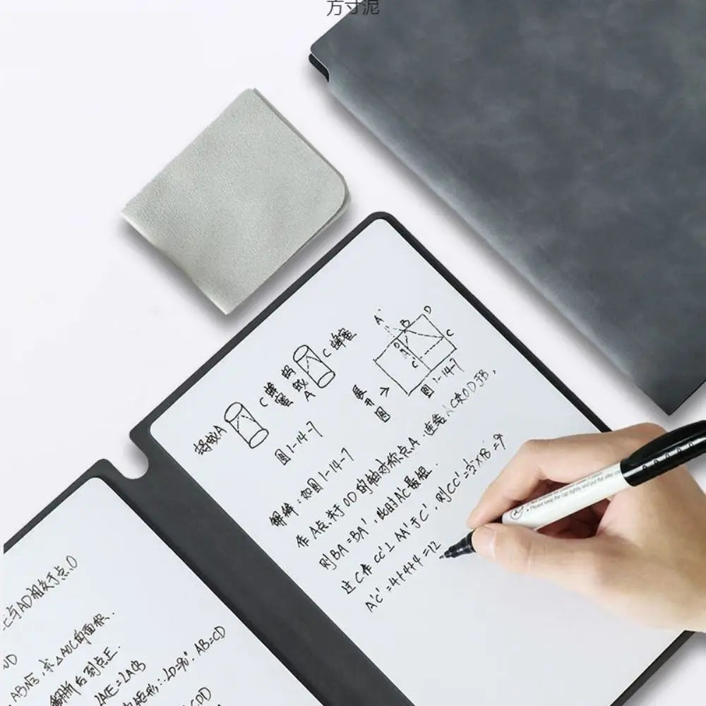 Reusable A4 Whiteboard Notebook - Erasable Leather Memo Pad with Pen & Cleaning Cloth