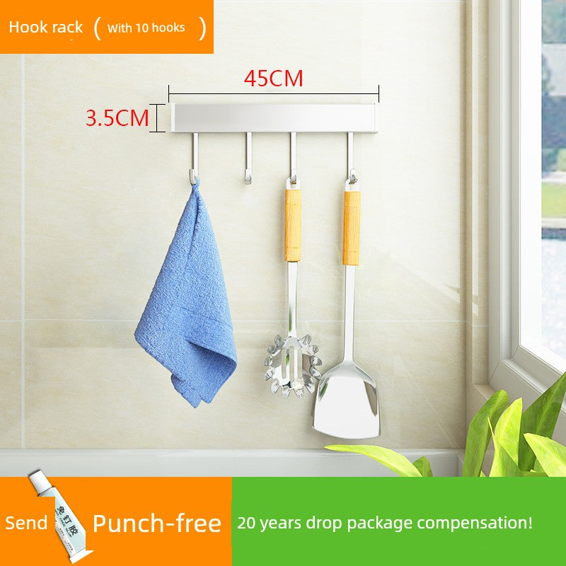 Wall-Mounted 304 Stainless Steel Kitchen Rack – Punch-Free Spice Organizer with Knife Holder & Condiment Storage
