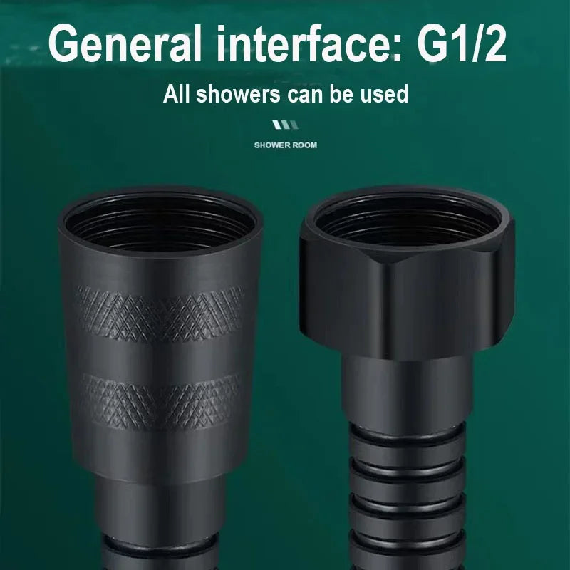 Flexible Shower Hose 1.5/2M — Black/Silver Stainless Steel Bathroom Extension Pipe and Accessories