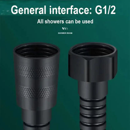 Flexible Shower Hose 1.5/2M — Black/Silver Stainless Steel Bathroom Extension Pipe and Accessories