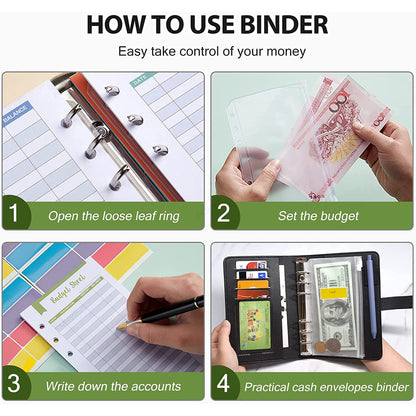 A6 PU Leather Budget Binder Set – Cash Envelopes System, Pockets, Money Organizer, Bill Saving Accessories