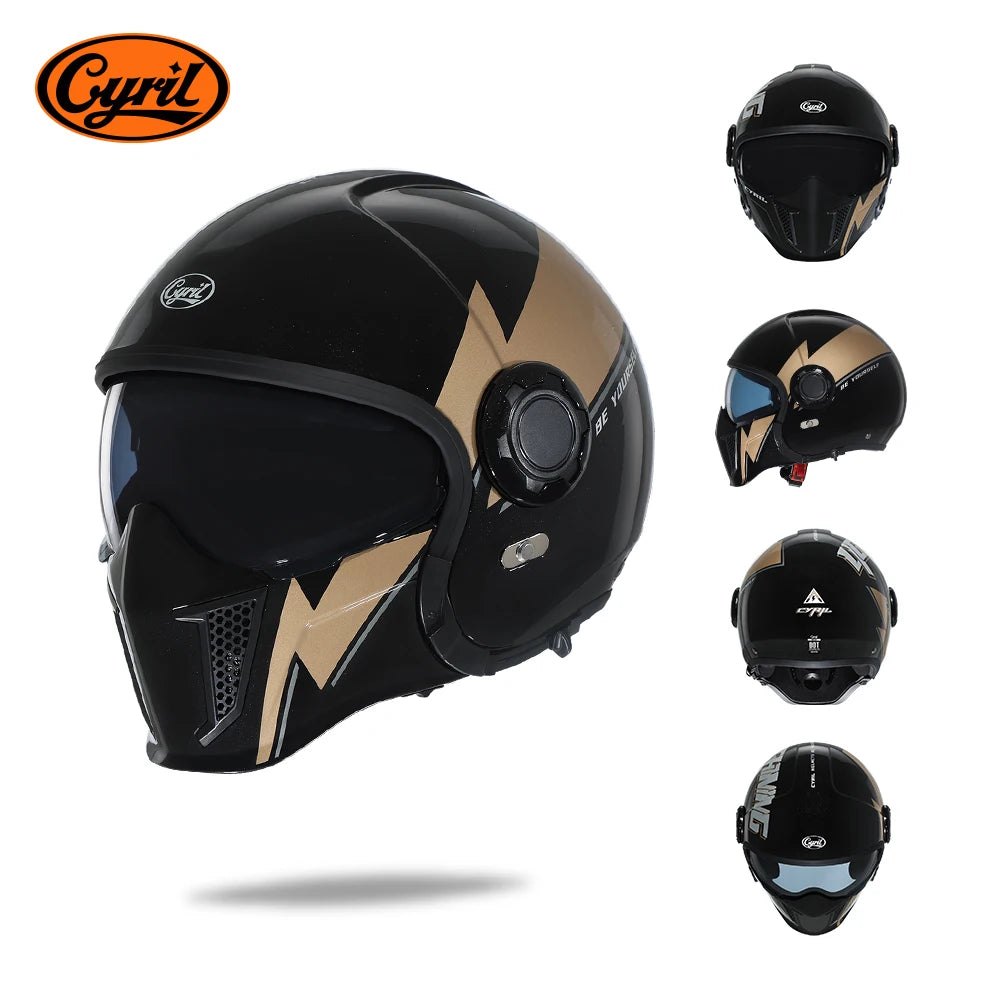 CYRIL OP12A Open-Face Motorcycle Helmet - Double-Lens Modular Retro Helmet for Men and Women, DOT and ECE Certified