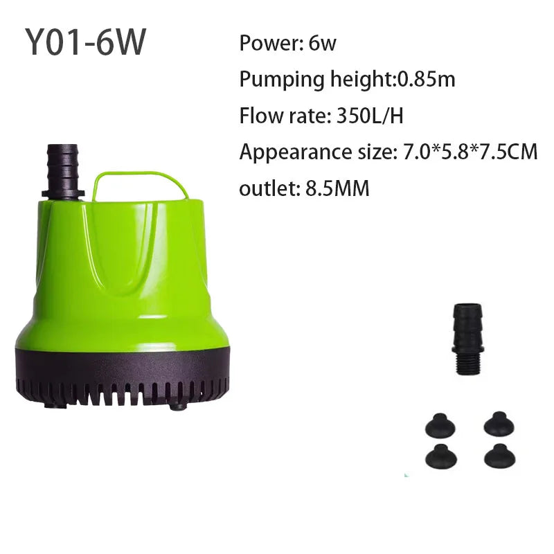 Submersible Water Pump – Ultra-Quiet for Fish Tanks, Ponds, Hydroponics, Fountains, 6W-100W, 110V-220V