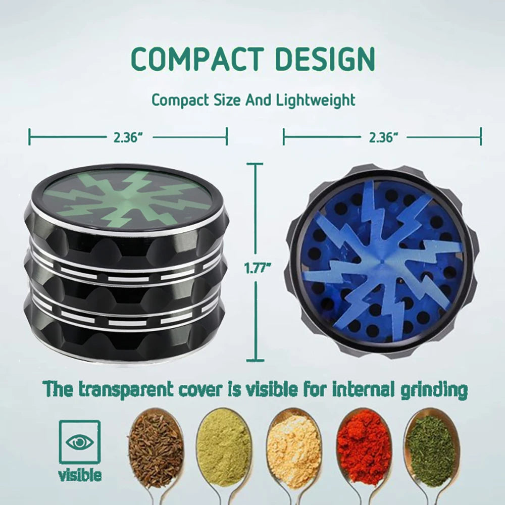 60mm 4-Part Aluminum Herb Grinder – Metal Spice Mill with Transparent Skylight for Tobacco & Smoking Accessories