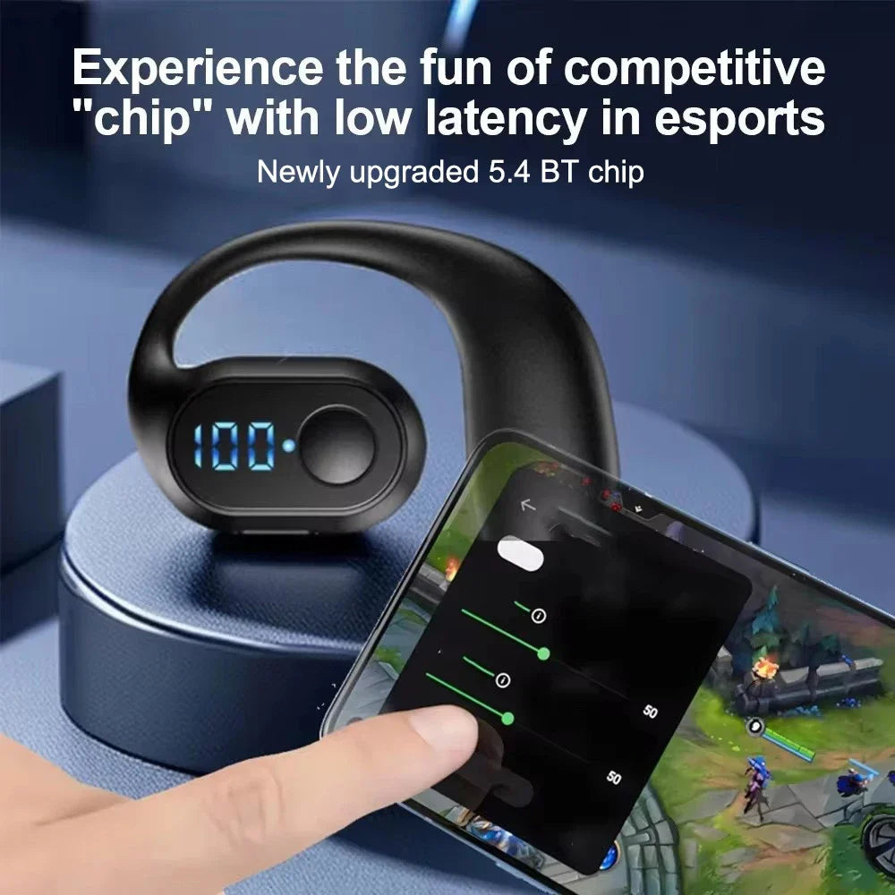 Bluetooth 5.4 Wireless Ear Hook Headphones - LED HiFi Stereo Earbuds with Noise Reduction & Waterproof Design