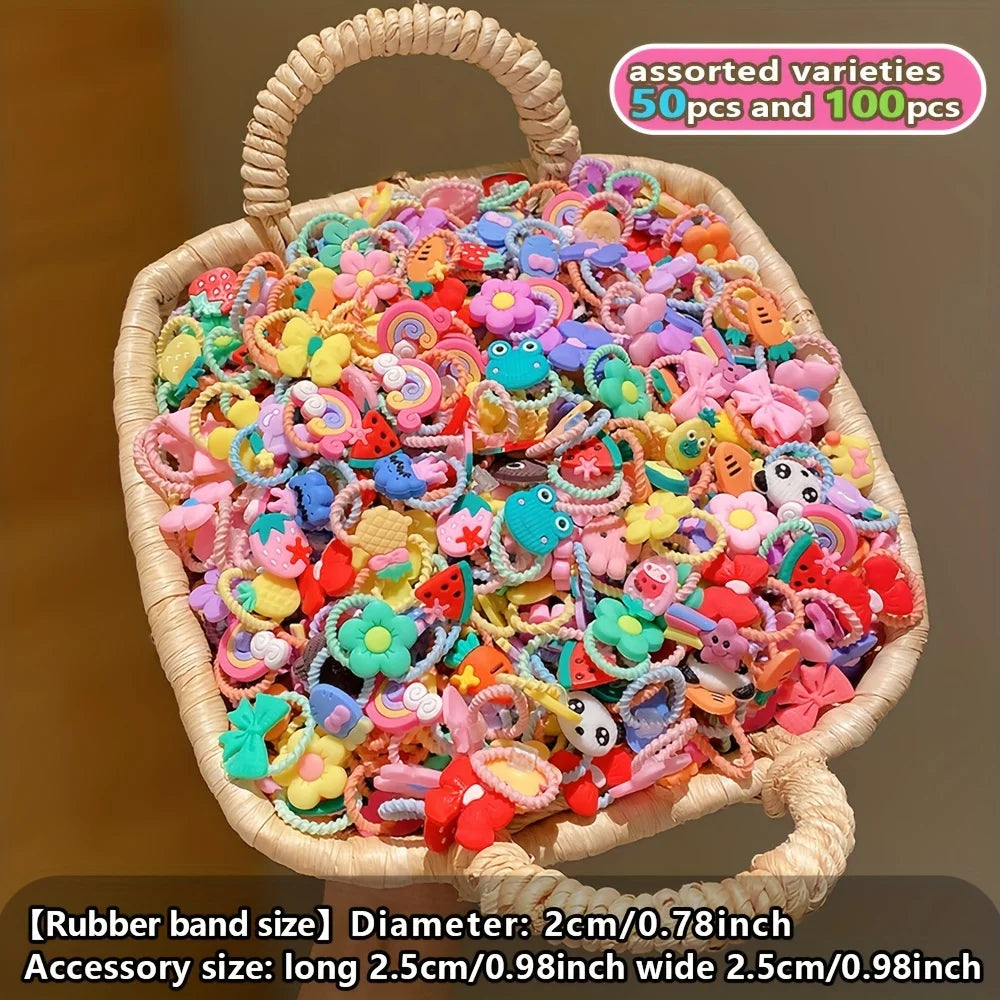 50/100 Pcs Cute Girls’ Hair Ties - High-Elasticity Soft Mini Elastics for Kids’ Everyday Hairstyles