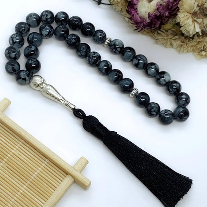 10mm Green Malachite Rosary Bracelet – 33 Beads Islamic Muslim Tasbih Prayer Beads with Tassel Pendant for Men & Women Spiritual Jewelry