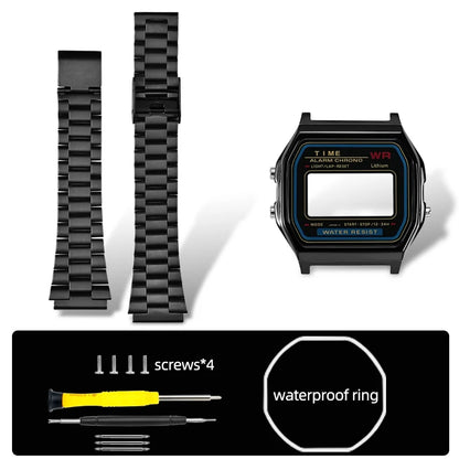 F-91W Stainless Steel Watch Case Mod Kit - Metal Shell Upgrade for Casio F91W, A158W, A159W & 593 Watches