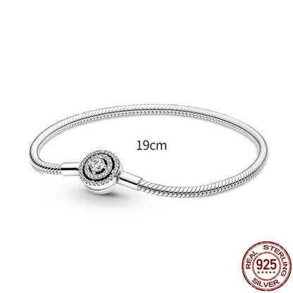 New 925 Sterling Silver Snake Chain Charm Bracelet – Fits Original 925 Pendant Charms & Beads, Heart Bracelet Jewelry for Women