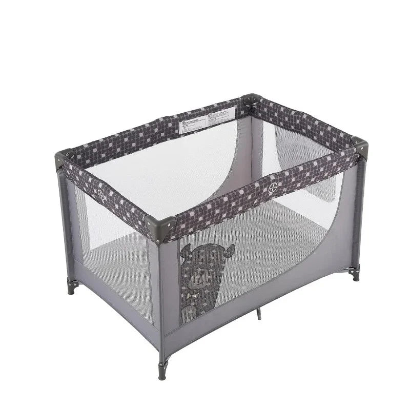 Portable Baby Crib Playpen with Mattress & Carry Bag — Foldable Travel Play Yard, Grey