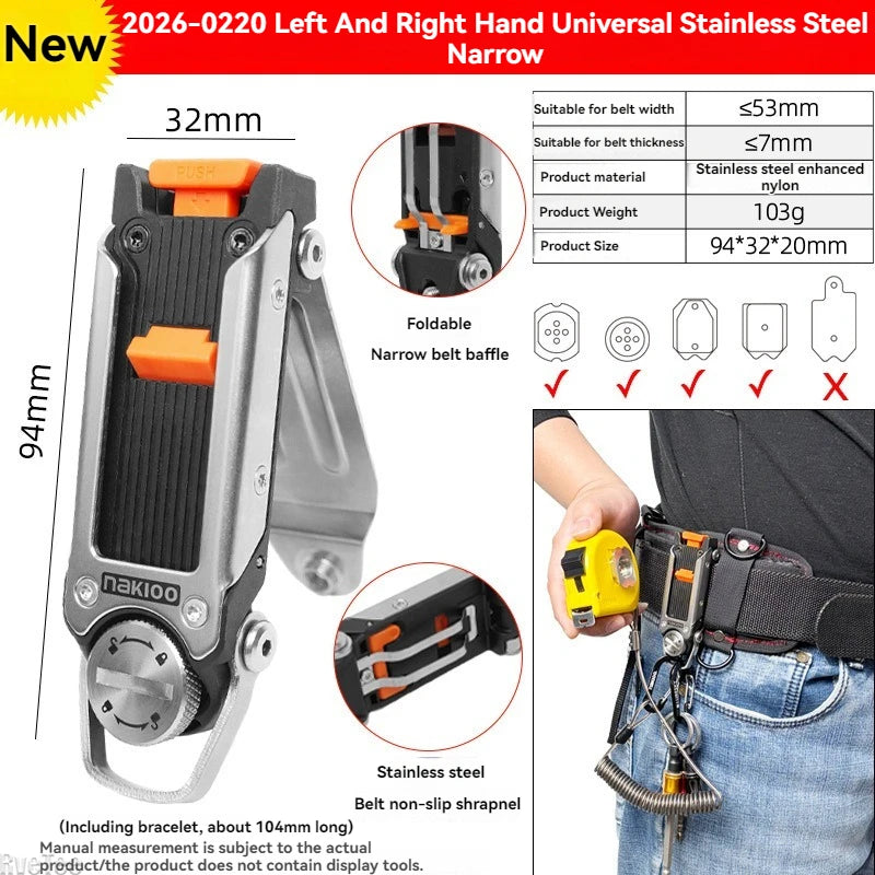 Quick-Hang Tool Buckle with Bits Hook - Narrow Tape Measure & Electric Drill Holder for Electricians