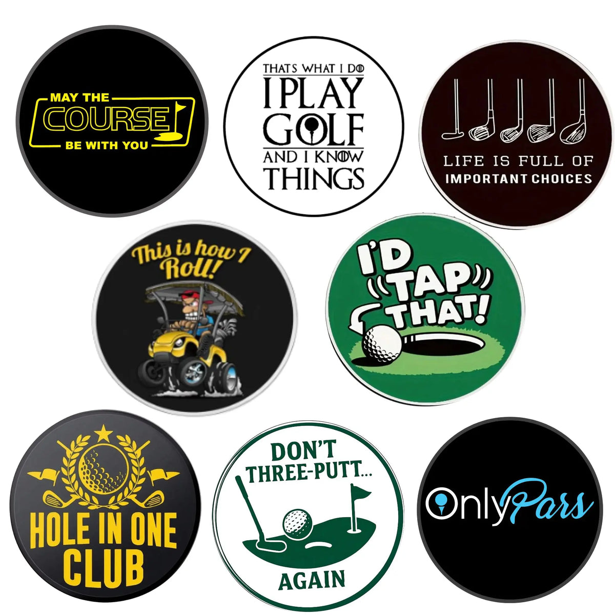 8-Piece Funny Golf Ball Marker Set - Golf Accessories and Gifts for Men, Dads, Boyfriends, Husbands, Birthdays, Retirement, and Father’s Day