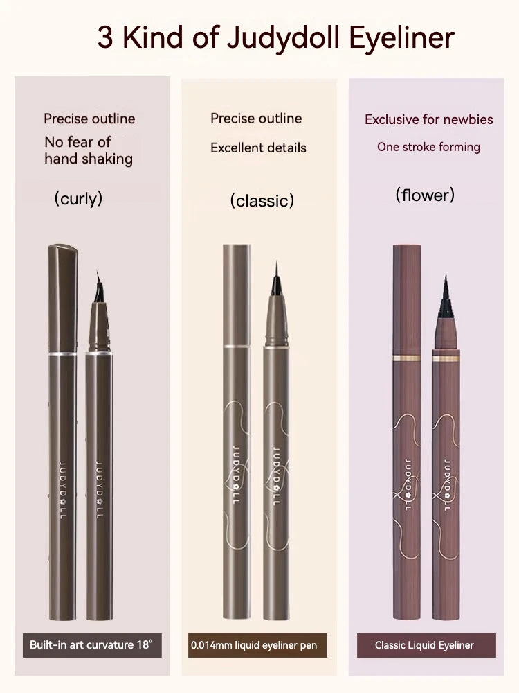 JUDYDOLL Super Fine Eyeliner | Waterproof, Anti-Shake and Long-Lasting | Fine Brushwork for Slim and Enlarged Eyes | Fast Drying