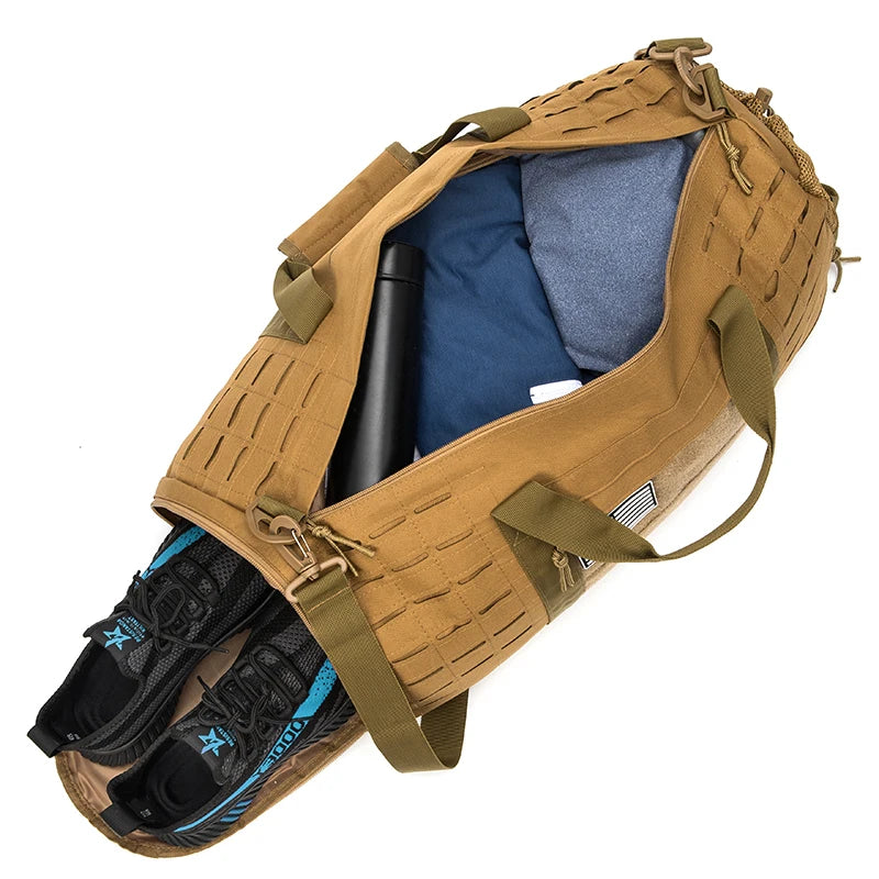 QT & QY 40L Tactical Gym and Travel Duffle Bag - Men’s Fitness Training Bag with Shoe Compartment, Basketball and Outdoor Weekender Bag