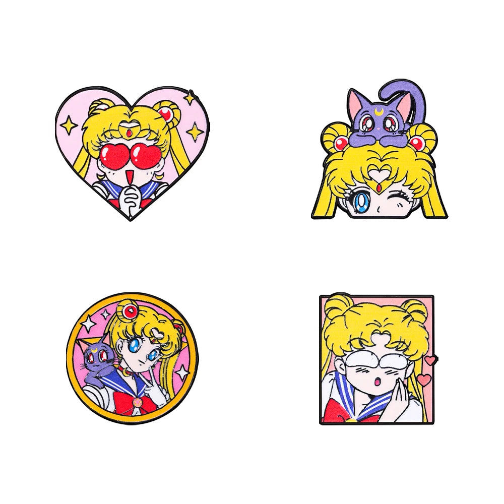 Sailor Moon Heart Enamel Pins - Cartoon Metal Brooch Badges for Backpacks & Clothing