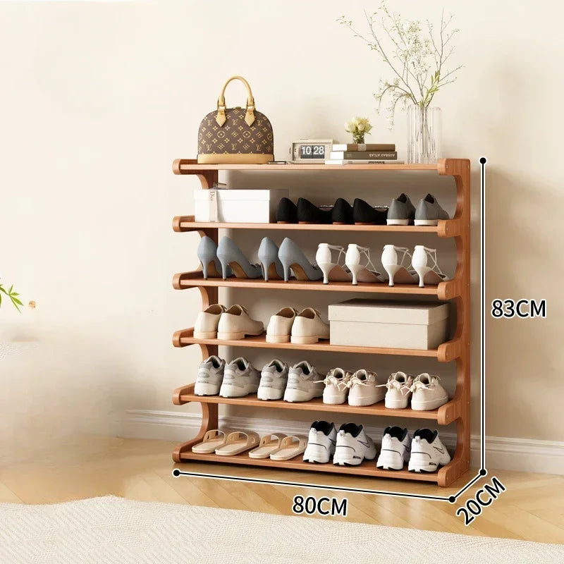 Chinese Style Wooden Shoe Rack — Multifunctional Bamboo Entrance Storage Cabinet for Shoes