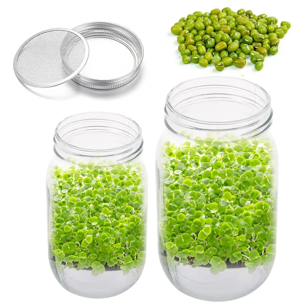 Sprouting Jars Growing Kit - 16/32oz Wide Mouth Mason Jars with Screen Lids for Indoor Seed Germination & Fresh Sprouts