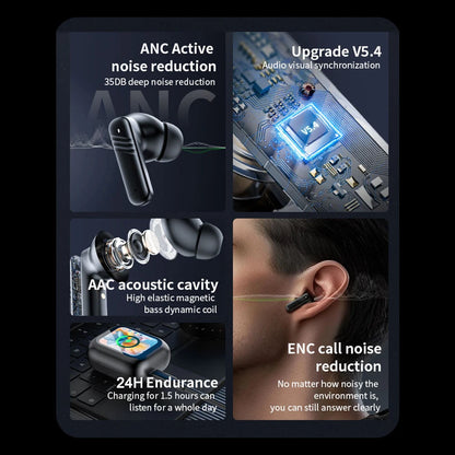 New Full Touch ANC Bluetooth 5.4 Earphones – HiFi Stereo Noise Cancelling Wireless In-Ear Earbuds with Mic & ENC
