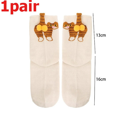 Funny 3D Cat Socks - 4-Piece Set of Quirky Cotton Cartoon Crew Socks for Gifts
