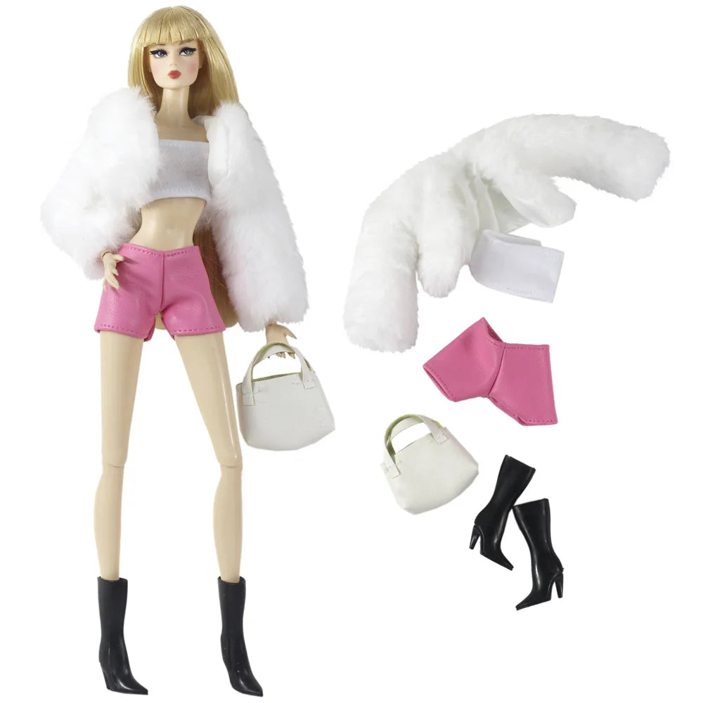 1:6 Scale Doll Clothes – Fur Coat Dress Outfit for 11.5" (30cm) Dolls, Multiple Styles, Gift for Girls