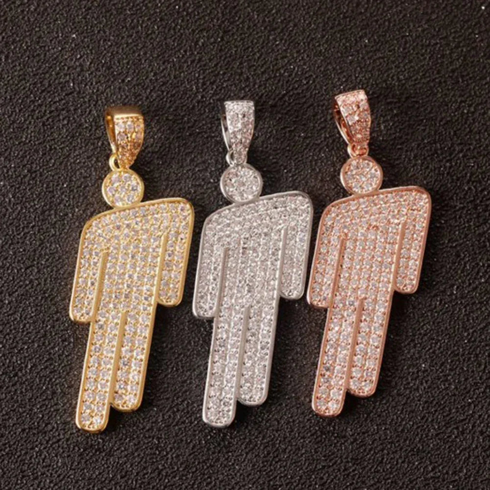 Hip Hop Stainless Steel Round Head Zircon Pendant Necklace for Couples – Skew Head Chaoren Fashion Jewelry Necklace